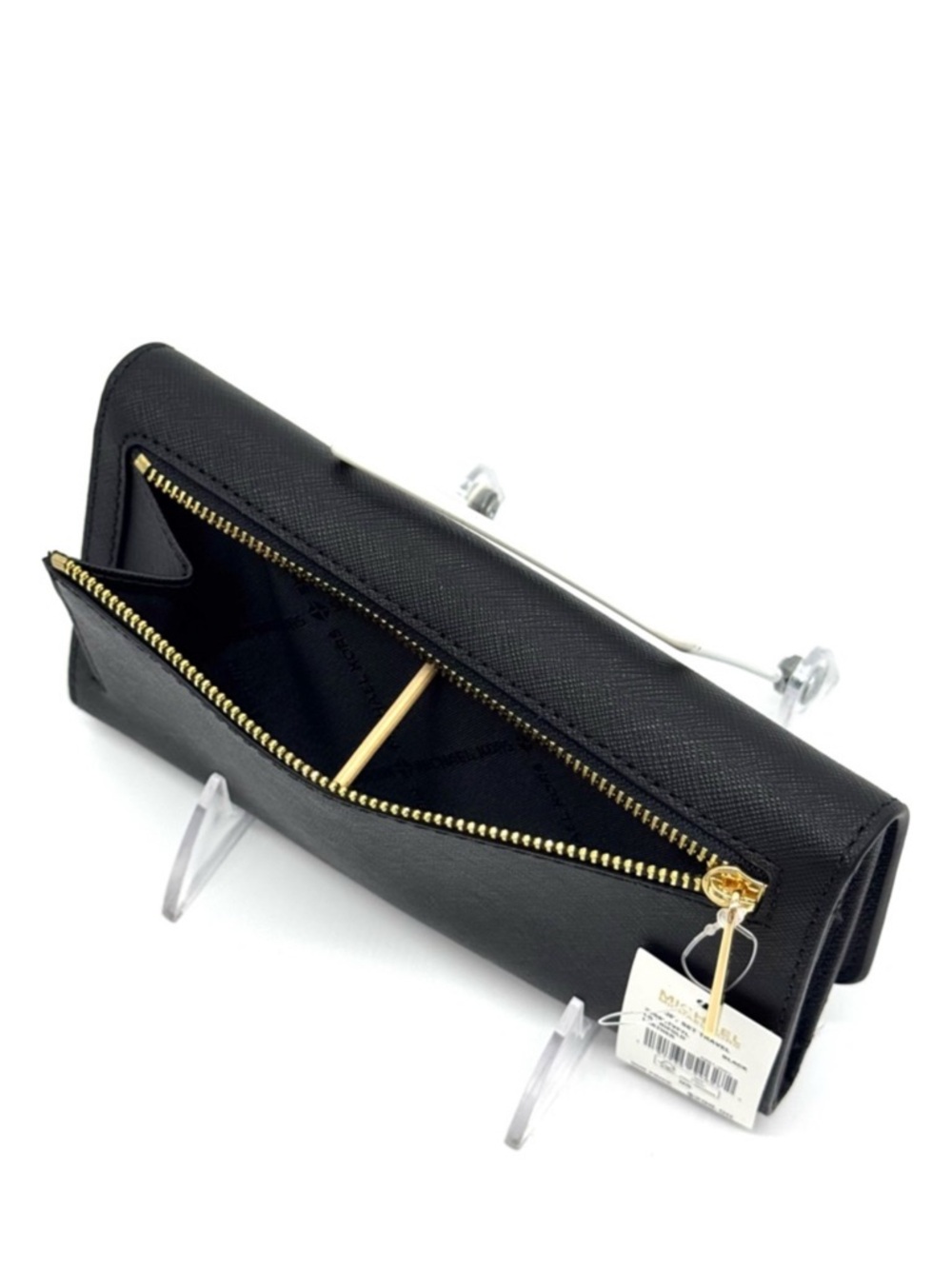 Michael Kors Large Trifold Wallet Black/Gold - Picture 6 of 7